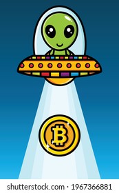 vector design of aliens riding bitcoin sucking ufo