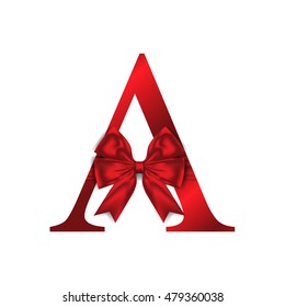 Vector design for alphabet A, Create with Red gift bow with ribbon. Vector illustration