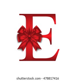 Vector design for alphabet E, Create with red gift bow with ribbon. Vector illustration