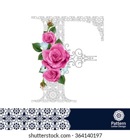 Vector design for alphabet F, Create with vintage pattern and floral.