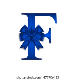 Vector design for alphabet F, Create with Blue gift bow with ribbon. Vector illustration.
