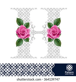 Vector design for alphabet H, Create with vintage pattern and pink rose.