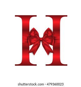 Vector design for alphabet H, Create with Red gift bow with ribbon. Vector illustration
