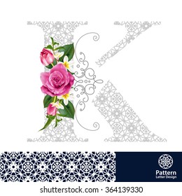 Vector design for alphabet K, Create with vintage pattern and floral.