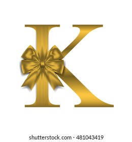 Vector design for alphabet K, Create with Gold gift bow with ribbon. Vector illustration