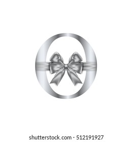 Vector design for alphabet O, Create with Silver gift bow with ribbon.Vector illustration