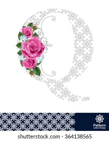 Vector design for alphabet Q, Create with vintage pattern and floral.