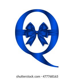Vector design for alphabet Q, Create with Blue gift bow with ribbon. Vector illustration.