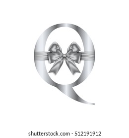 Vector design for alphabet Q, Create with Silver gift bow with ribbon.Vector illustration