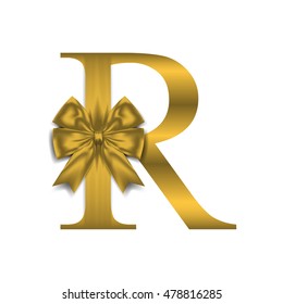 Vector design for alphabet R, Create with Gold gift bow with ribbon. Vector illustration