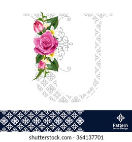 Vector design for alphabet U, Create with vintage pattern and floral.