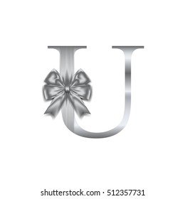 Vector design for alphabet U, Create with Silver gift bow with ribbon.Vector illustration
