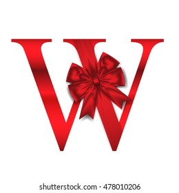 Vector design for alphabet W, Create with Red gift bow with ribbon. Vector illustration.