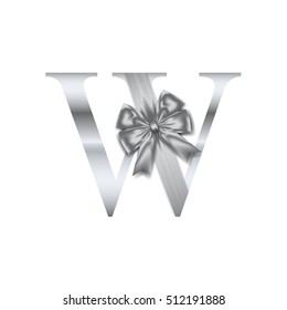 Vector design for alphabet W, Create with Silver gift bow with ribbon.Vector illustration