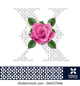 Vector design for alphabet X, Create with vintage pattern and pink rose.