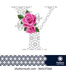 Vector design for alphabet Y, Create with vintage pattern and pink rose.