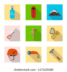 Vector design of alpinism and peak icon. Collection of alpinism and camp stock vector illustration.