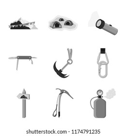 Vector design of alpinism and peak logo. Set of alpinism and camp stock vector illustration.
