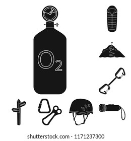 Vector design of alpinism and peak sign. Set of alpinism and camp stock vector illustration.