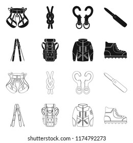 Vector design of alpinism and peak sign. Set of alpinism and camp stock vector illustration.