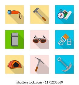 Vector design of alpinism and peak symbol. Set of alpinism and camp stock symbol for web.