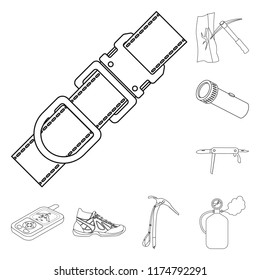 Vector design of alpinism and peak symbol. Set of alpinism and camp stock vector illustration.