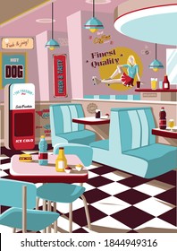 Vector Design, American Restaurant Poster, Fast Food, Retro Interiors 