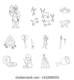 Vector design of ancient and primitive sign. Set of ancient and era stock vector illustration.