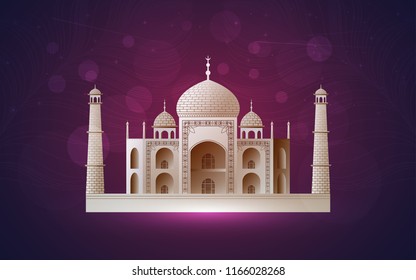 Vector design of ancient temple at night. Ramadan kareem