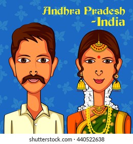 Vector design of Andhrait Couple in traditional costume of Andhra Pradesh, India