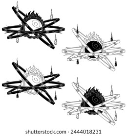 Vector design of Angel throne type with burning eye, angelic throne with the eyes of god