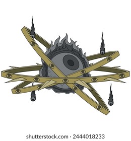 Vector design of Angel throne type with burning eye, angelic throne with the eyes of god