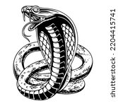 vector design angry cobra with circle background black and white illustration