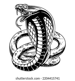 vector design angry cobra with circle background black and white illustration