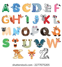 Vector design of Animal Letters. Collection of Animal Letters stock vector illustration.