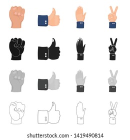 Vector design of animated and thumb sign. Set of animated and gesture stock vector illustration.