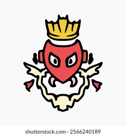 Vector design of ant head wearing a crown in cartoon style