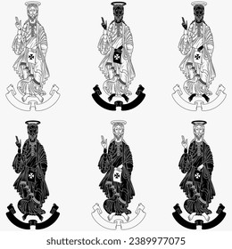 Vector design of the apostle James with ancient parchment, Christian art from the Middle Ages