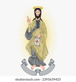 Vector design of the apostle James with ancient parchment, Christian art from the Middle Ages
