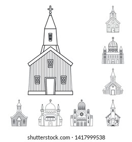 Vector design of architecture and faith icon. Set of architecture and temple stock symbol for web.