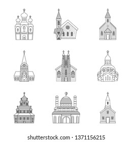 Vector design of architecture and faith logo. Collection of architecture and temple stock symbol for web.