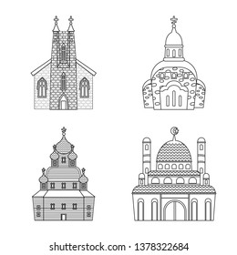 Vector design of architecture and faith sign. Set of architecture and temple stock vector illustration.