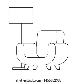 Vector design of armchair and lamp logo. Simple armchair vector icon for stock.