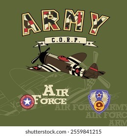 Vector design army corps with air force, typography design, t-shirt graphic, print, poster, banner, vector illustration