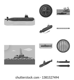 Vector design of army and deep   symbol. Collection of army and nuclear stock vector illustration.