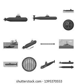 Vector design of army and deep   symbol. Collection of army and nuclear vector icon for stock.