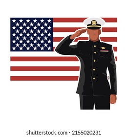 A vector design of an army soldier saluting with a USA flag background