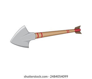 vector design of an arrow made of wood with sharp red and iron lines on the front and a feather on the back as a balance