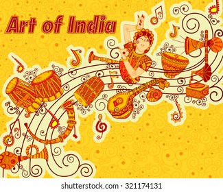 Vector design of art and music of India in Indian art style