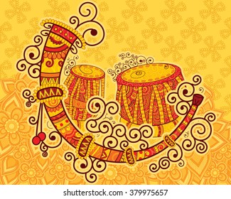 Vector Design Of Art And Music Of India In Indian Art Style